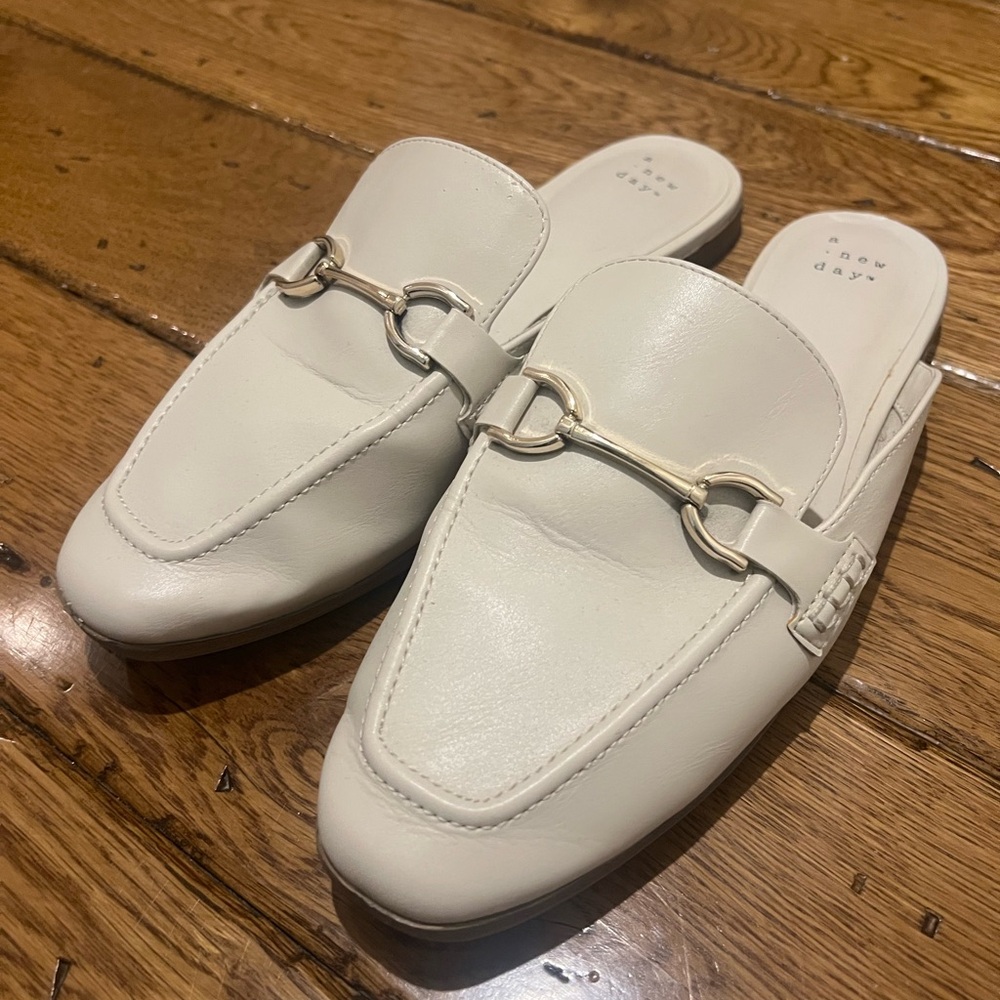 White Leather Mules